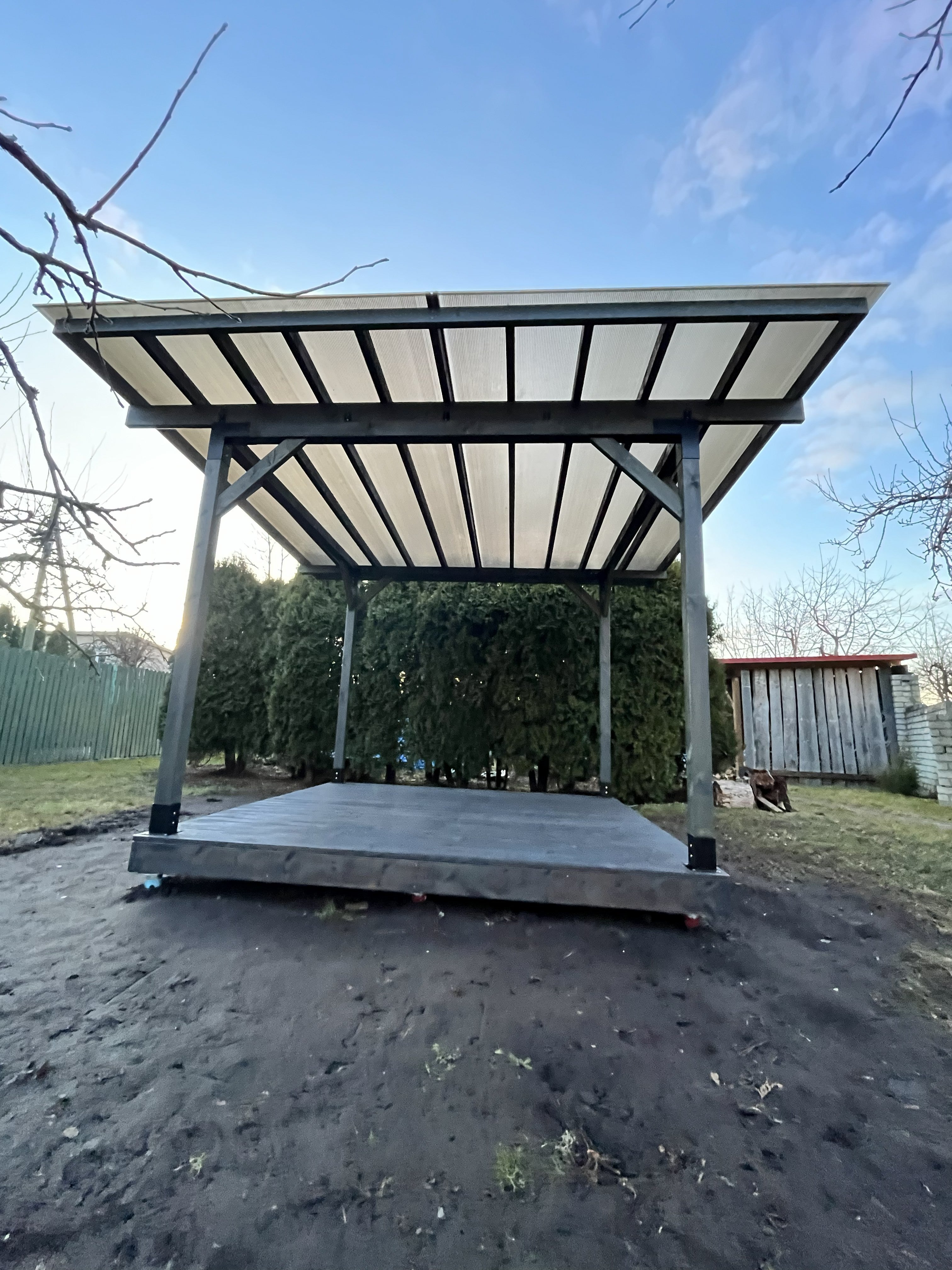 Terrace deck 3x3 meter with canopy by Terases, outdoor wooden platform with protective cover, ideal for garden or patio use.