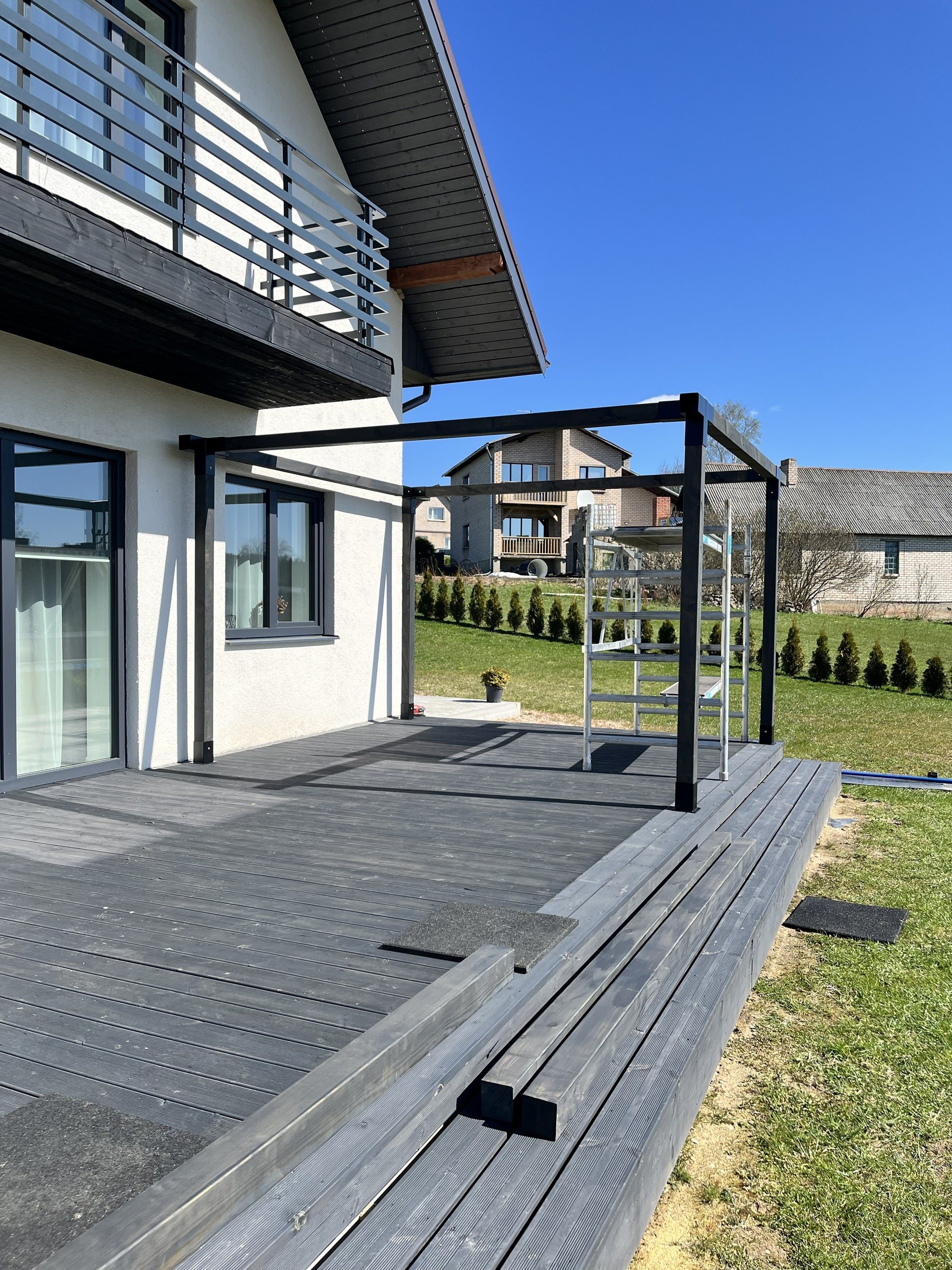 Modular canopy DIY by Terases, 10m x 4.5m, showing assembled frame and fabric cover for outdoor shade and shelter.