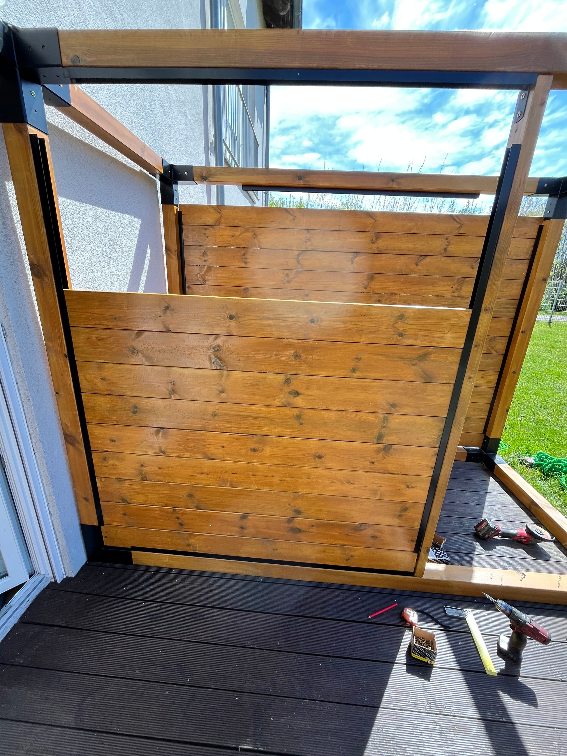 Wooden wall panels for pergola